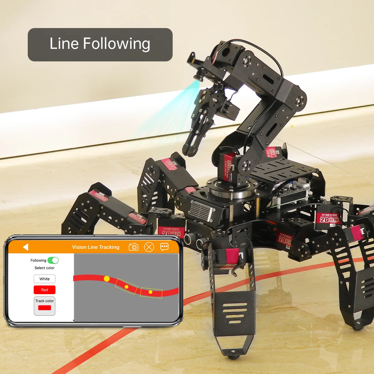 Hiwonder SpiderPi Pro Hexapod Robot with AI Vision Robotic Arm AI 6-Leg Spider Robot Powered by Raspberry Pi