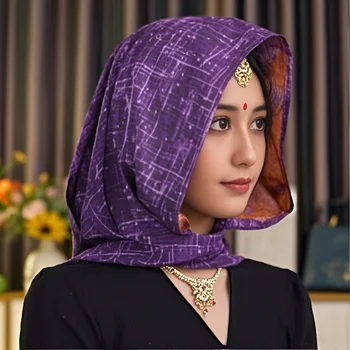 Fashion Scarf With Muslim Hat Glitter Paillette Shawl Solid Color Shimmer Polyester Hijabs
