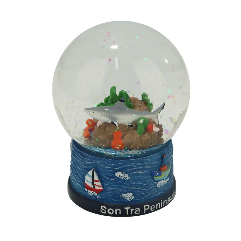 Cute Shark Snow Globe - 3D Resin Handmade Craft, Ocean Theme Home Decor & Marine Souvenir Gift for Kids Adults