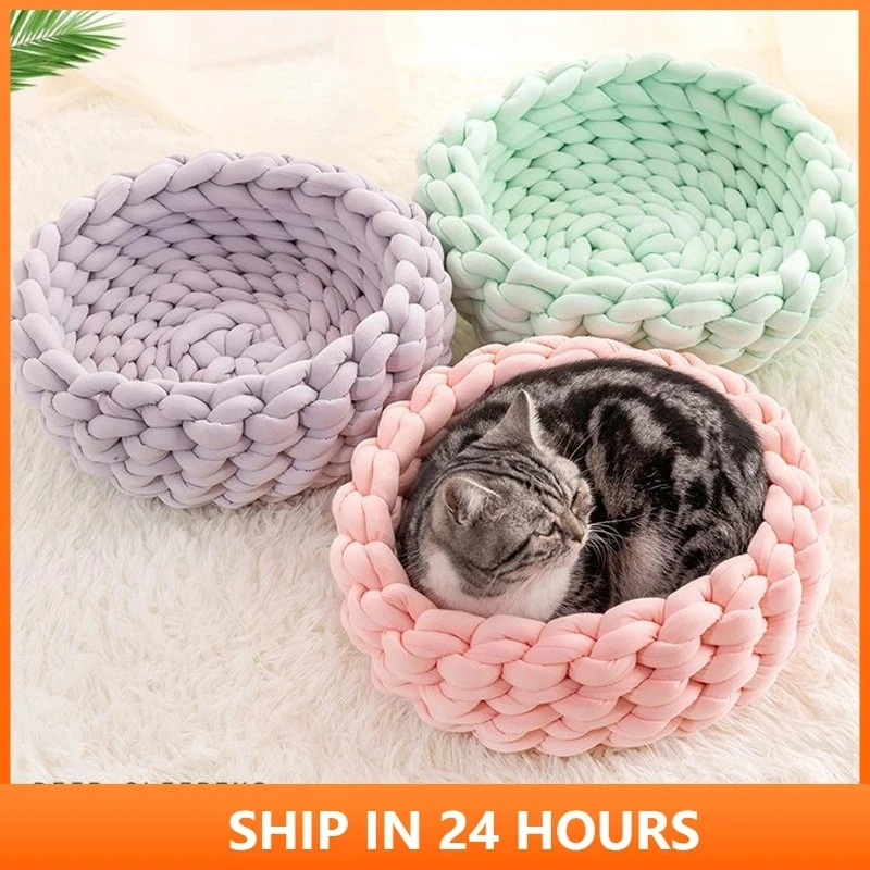 Knit Warm Soft Dog Cat Bed Mats Pet Kennel Detachable Small Dogs Cats