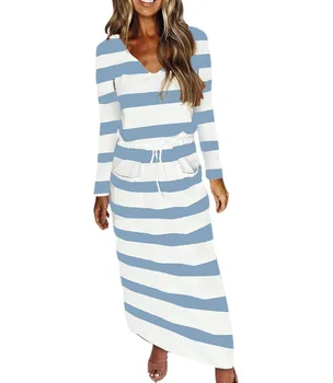 FanLi 2022 Dresses Woman Winter Striped Drawstring One-shoulder Night Long-sleeved Plus Size 3xl Dress Girls