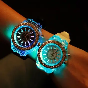 Crystal Dial Student New 100% Silicone Strap Led Luminous Kids Watches Geneva Sport Watch