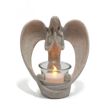 Memorial Sympathy Gifts Angel Figurines Tealight Candle Holder for Loss of Loved One W/ Flickering Led Candle Resin Craft