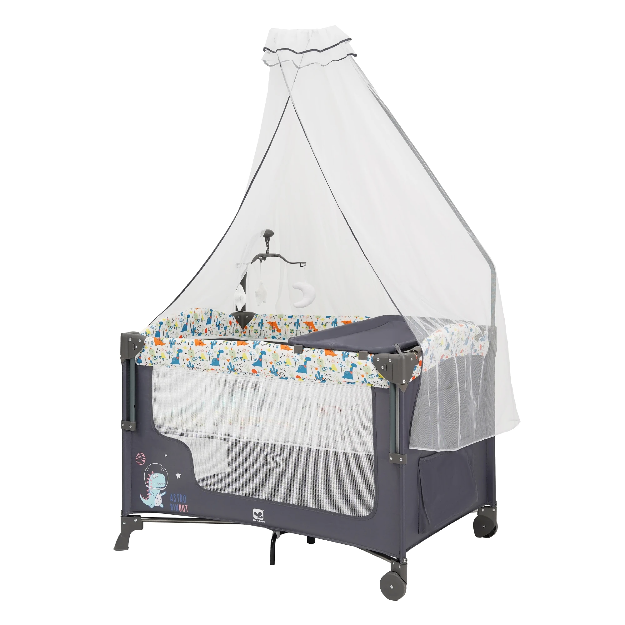 P9061G01 Cool Baby Cute Dinosaur Printing Baby Playpen Foldable Baby Playard With High-pole Mosquito