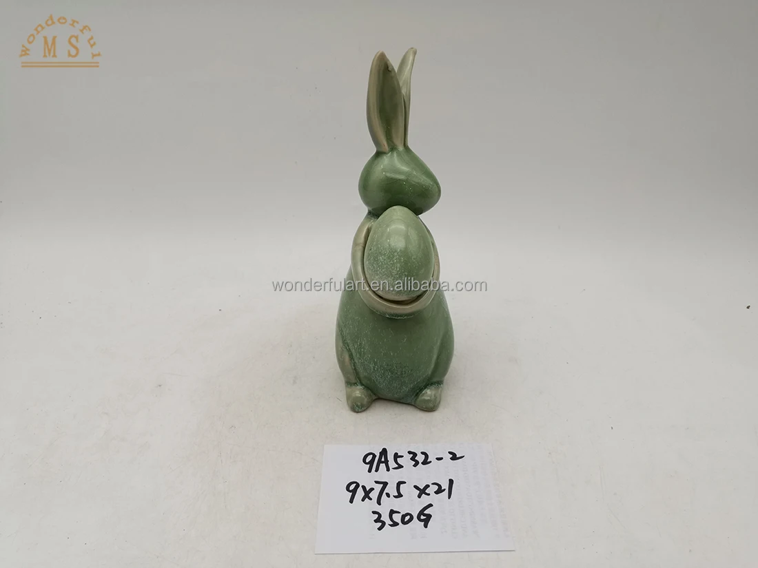 Ceramic Easter ornament happy Easter cute bunny with egg rabbit porcelain animal figurine for desktop decoration centerpiece
