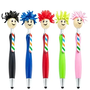 Smiley Mop Topper Stylus Ballpoint Pen with Custom Logo Printing for Promotional Gift and School Stationery