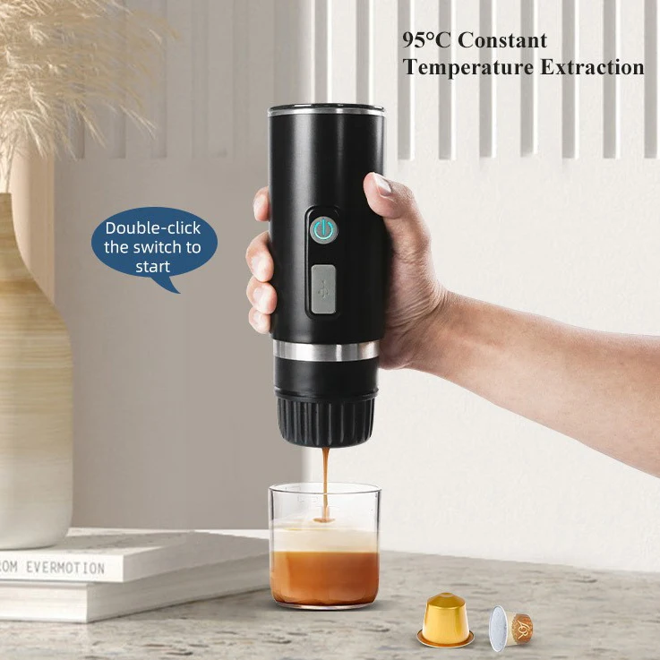 Electric Automatic Travel Espresso Machine Portable Self Heating Coffee Latte Maker Compatible Coffee Powder Capsules Car Hotel