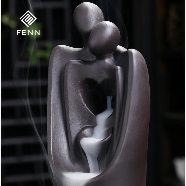 FENN Artistic Gift Unique Waterfall Incense Burner Couple Ceramic Backflow Incense Burner Waterfall For Home Yoga Spa Meditation