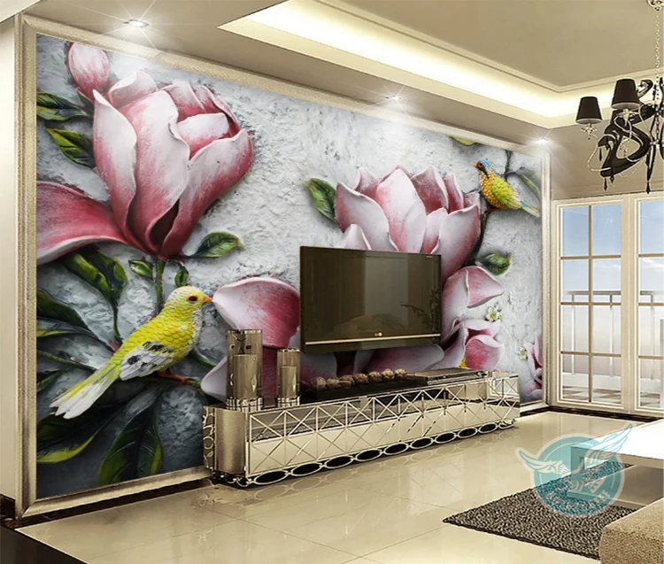 Flower Murals 3d Tv Background Bird Large Wall Painting Wallpapers For  Living Room Wallpaper - Buy Wallpaper For Bedroom Walls,3d Design Wallpaper,Decorative  Plastic Wallpaper Product on 