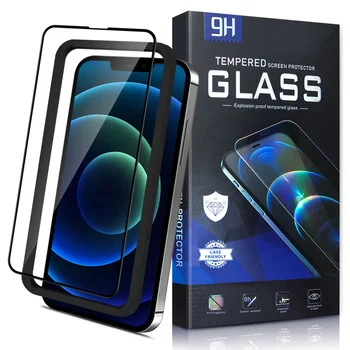 for iPhone 14 Screen Protector 1 2 Packs Glass 3D Full Frame Premium Tempered 9H Hardness Soft Edge Easy Apply for iPhone 12 13