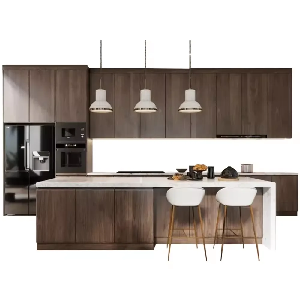 Apartment Functional Kitchen Furniture Complete Set Luxury Solid Wood Kitchen Cabinets Design With Island