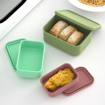 4 Sizes Reusable Silicone Bento Lunch Box Microwave Dishwasher and Freezer Safe for Adults' Meals