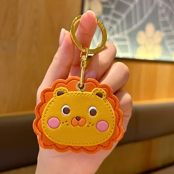 Customizable Trendy Leather Keychain Popular Cartoon Animal Access Card Protective Cover for Students' School Bags