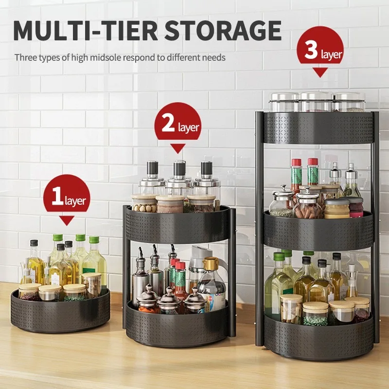 Rotatable Kitchen Spice Rack Countertop Corner Seasoning Bottle Rack Multifunctional Kitchen Storage Rak Dapur