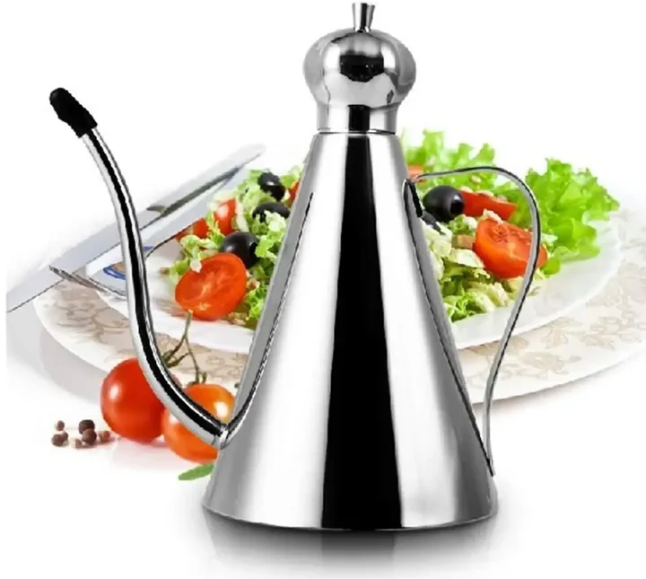 Stainless Steel Olive Oil Dispenser 350ml Kitchen Oil Bottle Can Drizzler With Pouring Spout