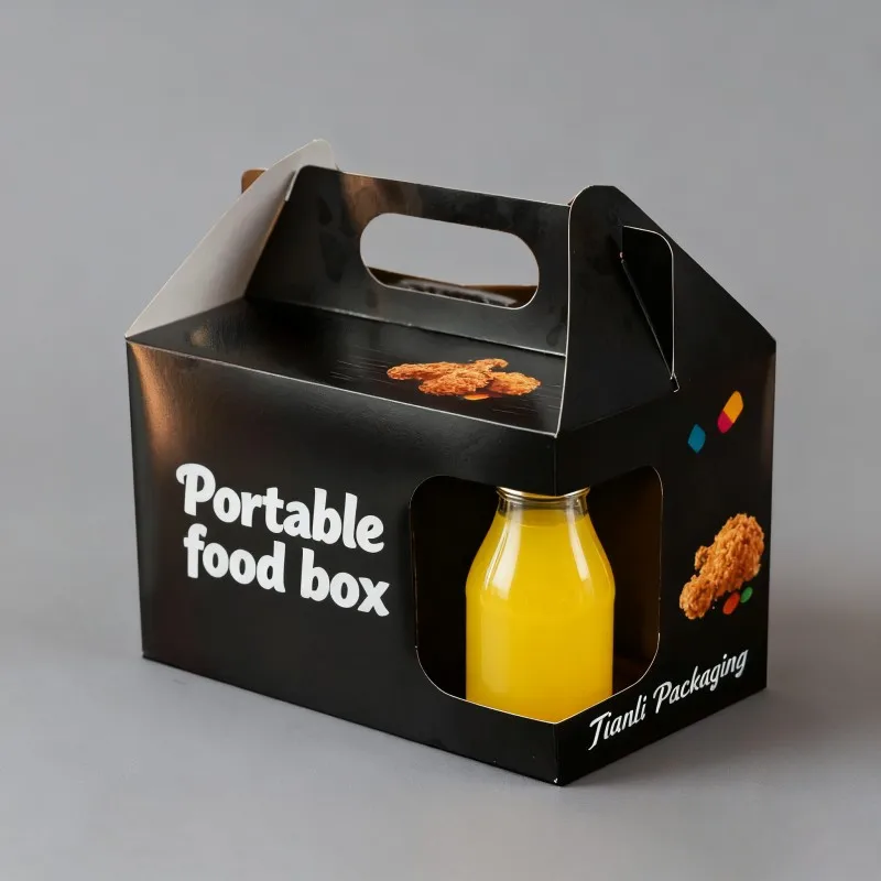Scatola personalizzata monouso portatile per imballaggio di pollo fritto, hamburger, patatine fritte, scatola di carta per bevande, scatola per alimenti da ristorante