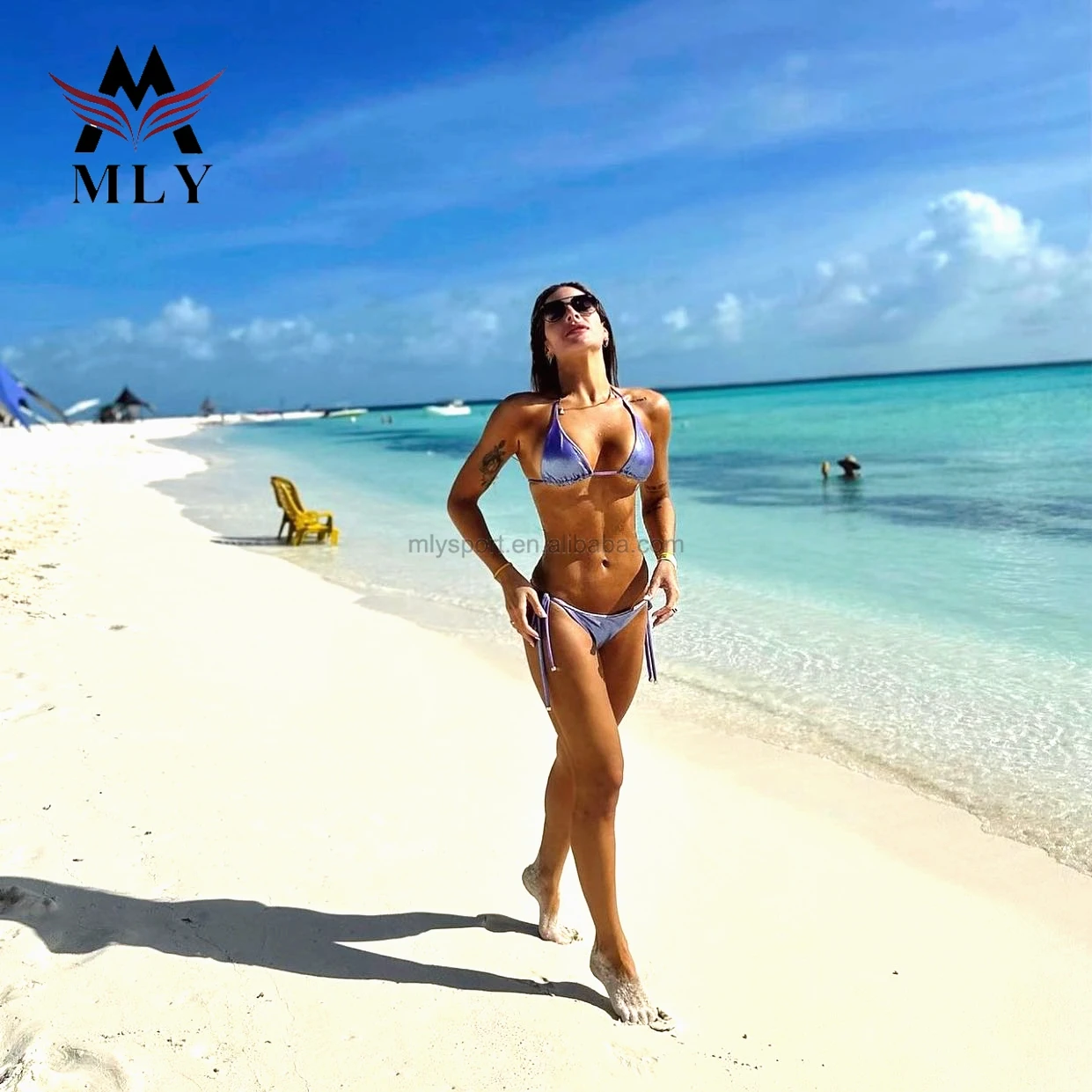 MLY Custom Swimwear Metallic Fabric Designer Swimsuit Luxury Bikini One Piece Swimsuit