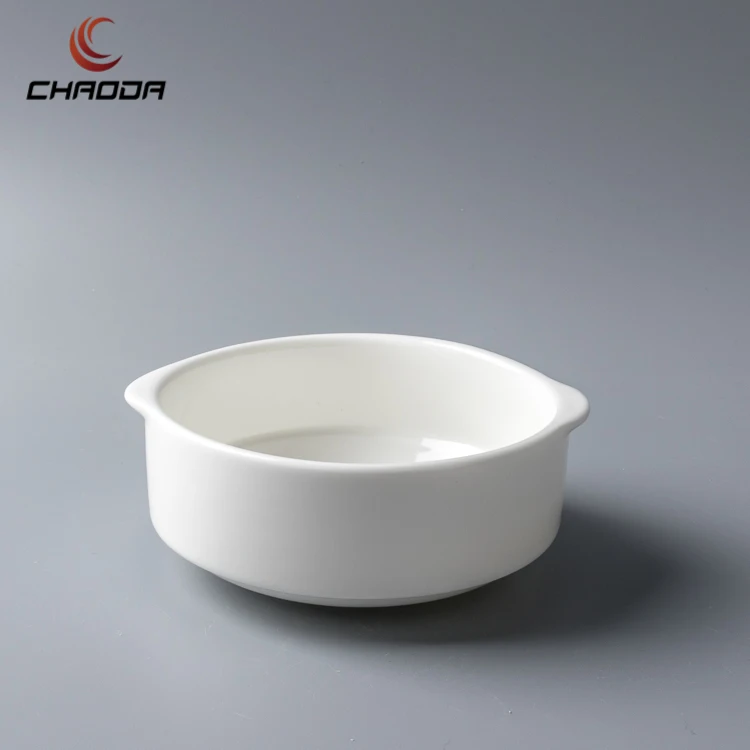 250ml Round Bowl Small Soup Porcelain Cup 8OZ Restaurant Ceramic Soup Cup Ceramic Bowl With Two Handle Soup Bowl