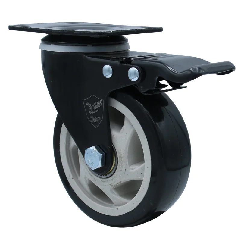 Wholesale medium duty 2.5 inch 3 inch  4 inch 5 inch top plate orange black swivel pvc caster wheel with brake manufacture