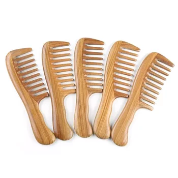 Wholesale Manufacturing Customized Logo Portable Natural Sandalwood Scalp Massage Wide Tooth Hotel Wooden Combs for Ladies