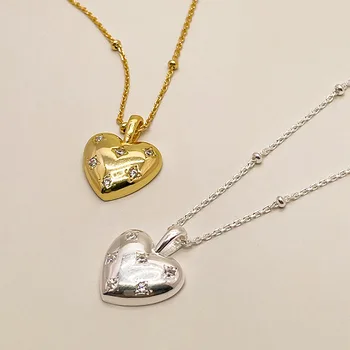 European and American 925 Silver Heart Necklace Zircon Love Heart Shaped Pendant CZ Necklace Unisex Fashion Jewelry