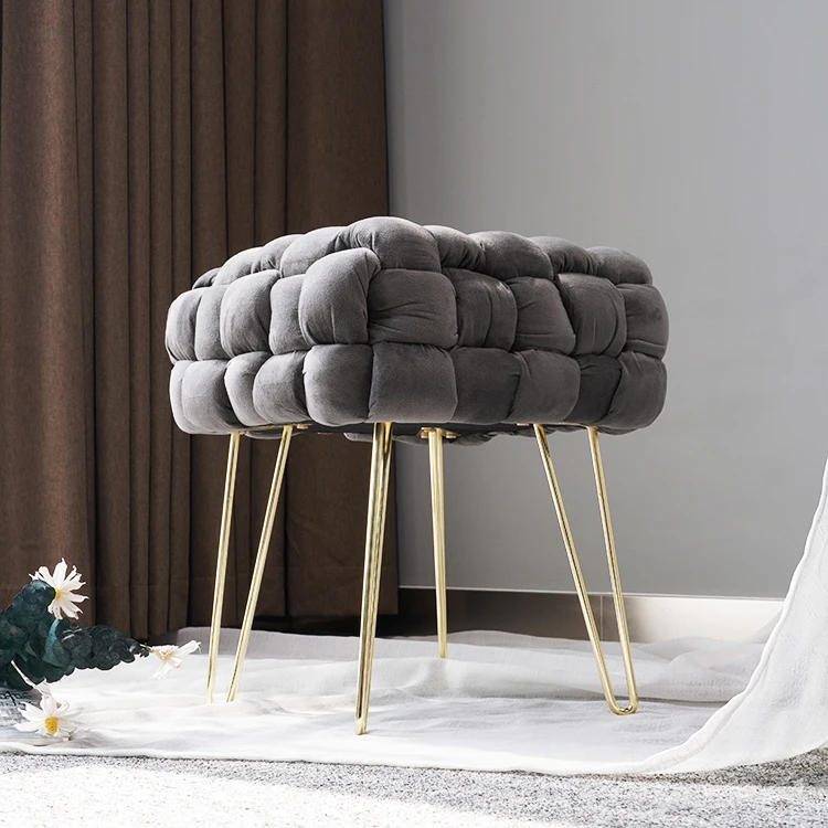 Nordic Furniture Modern Luxury Sofa Foot with Gold Stainless Steel Leg Ottoman Stool