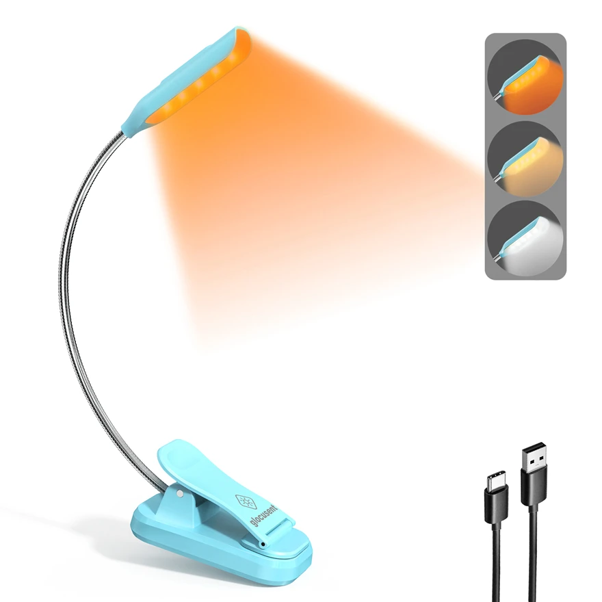 Glocusent LED Neck Book Light for Reading in Bed, Rechargeable Around Neck  Reading Light with 3 Amber Colors & 6 Brightness Dimmable, Bendable Arms