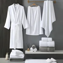 Luxury Lounge Wear SAP Robes White Kimono Collar Waffle Cloth Spa Robes Unisex Hotel Bathrobe Set