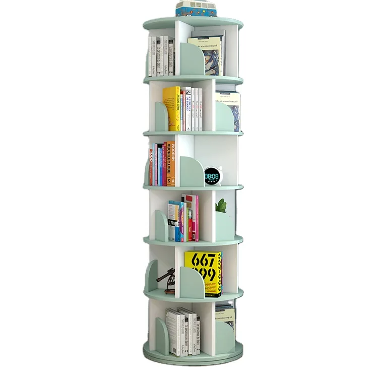 Wholesale Customized Rotation Wooden Book Shelf Home Use Kindergarten Book Shelf