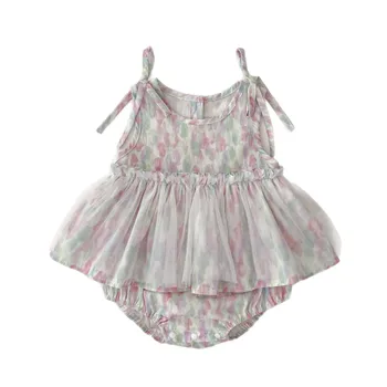 New Stylish Baby 100-day Dress Mesh Strappy Tummy Dress for Girls Summer Outing One-piece Romper for Crawling