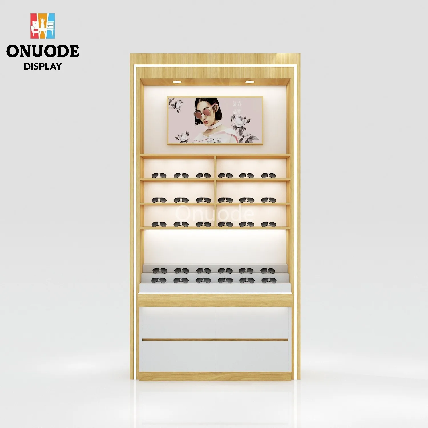 Modern Custom Eyewear Display Cabinet with LED Lighting Hot Fashion Optical Shop Furniture Sunglasses Display Rack