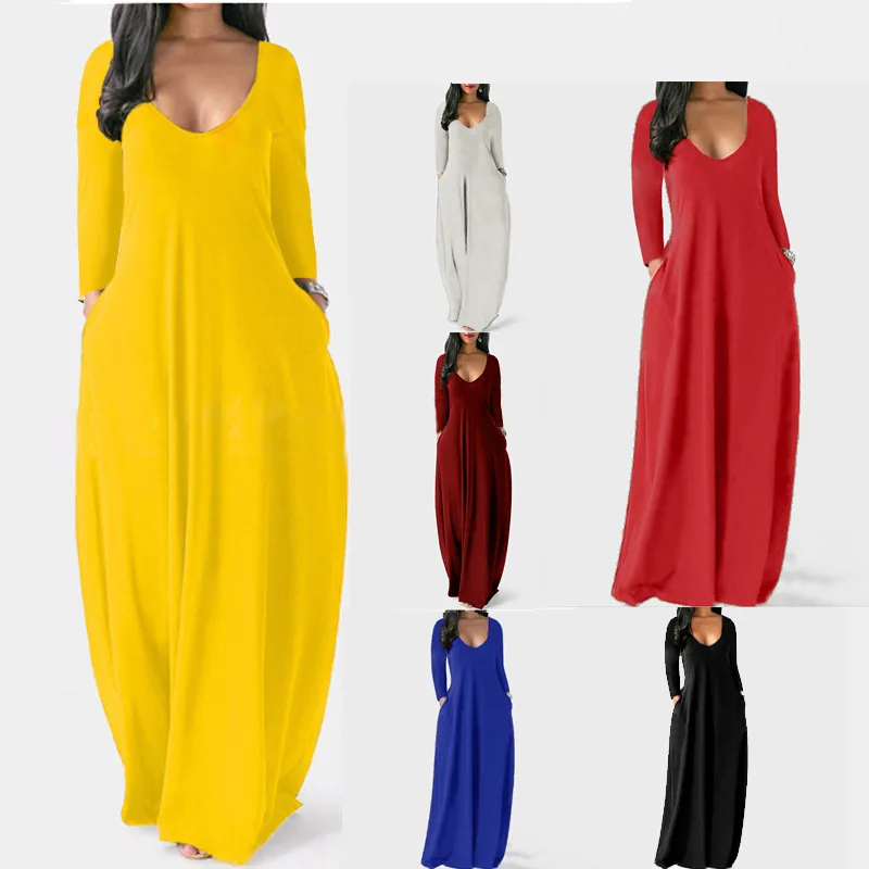 Vestidos De Maternidad Holgados Y Elegantes Para Mujer,Ropa De Talla Grande  Con Cuello En V Y Manga Larga Para Otoño - Buy Plus Tamaño Vestidos De  Color Sólido De Las Mujeres,Dama Casual