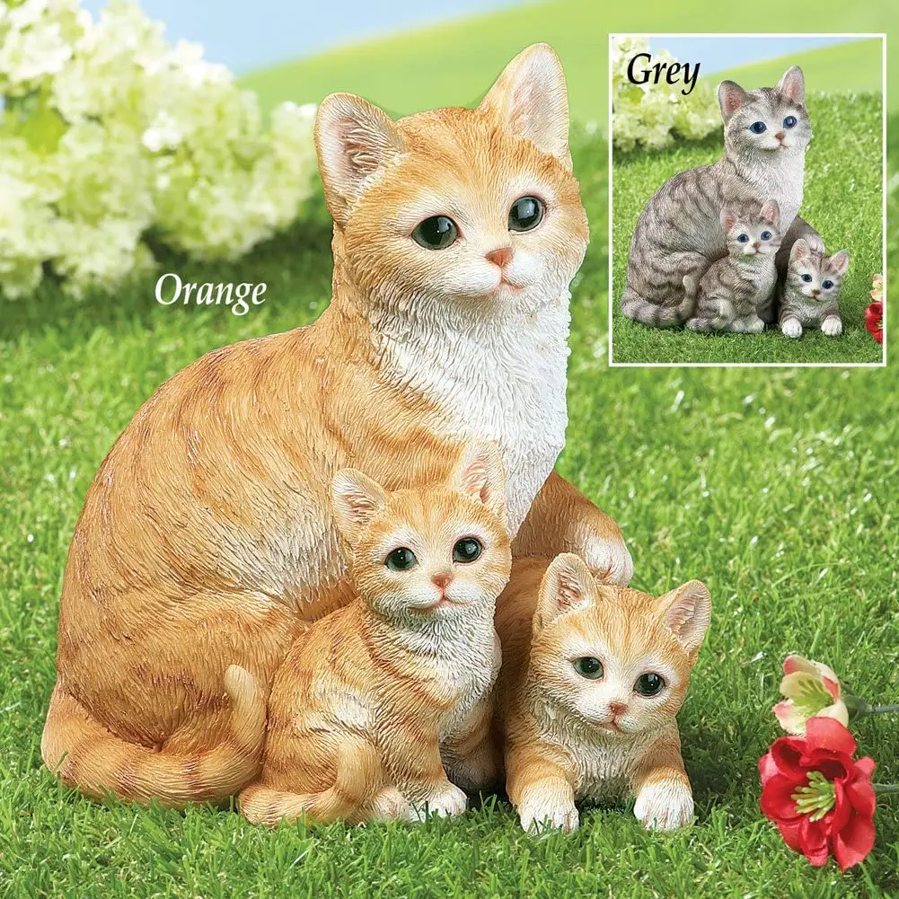 LIJUCAI 9 pièces Kawaii Chats Kitty Statue Miniatures résine Chaton Chat Figurines Mini Jardin Figurines décoration pour la Maison, Gris, 4XL