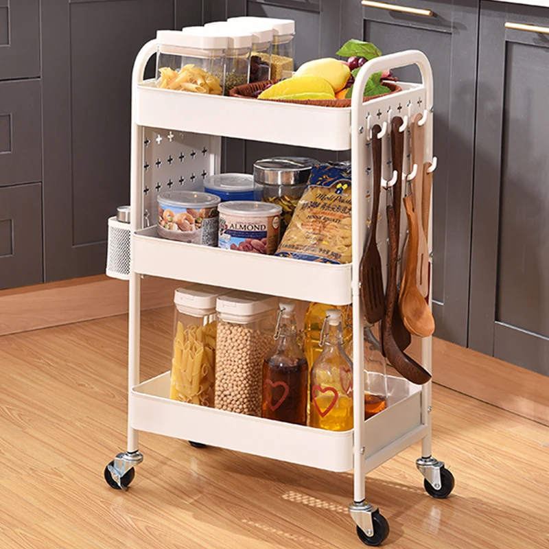 OEM & ODM 3 Tier Utility Rolling Cart DIY Pegboard Kitchen Organizer Storage Rack Trolley With Handle