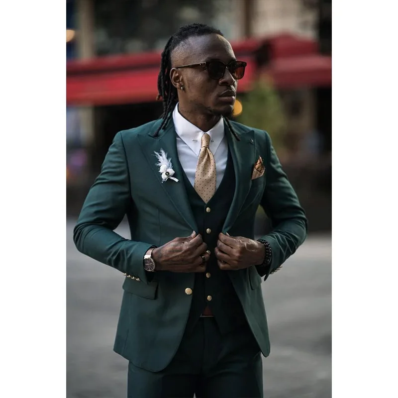 Costume d'été vert émeraude pour hommes, costume d'affaires marron