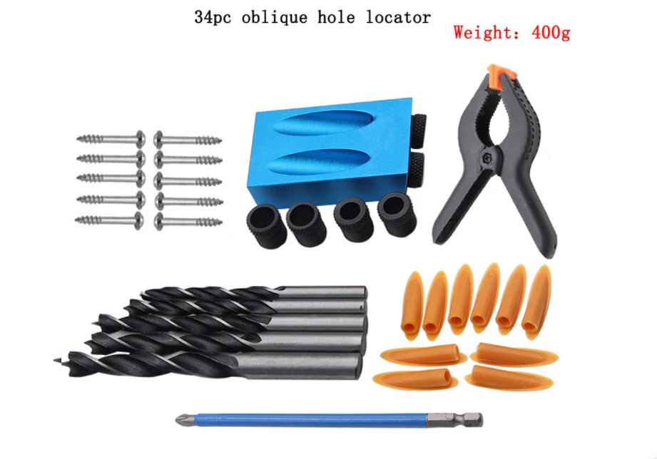 Oblique Hole Locator 15 Degree 6/8/10mm Angle Drill Guide Pocket Hole Jig Kit BD