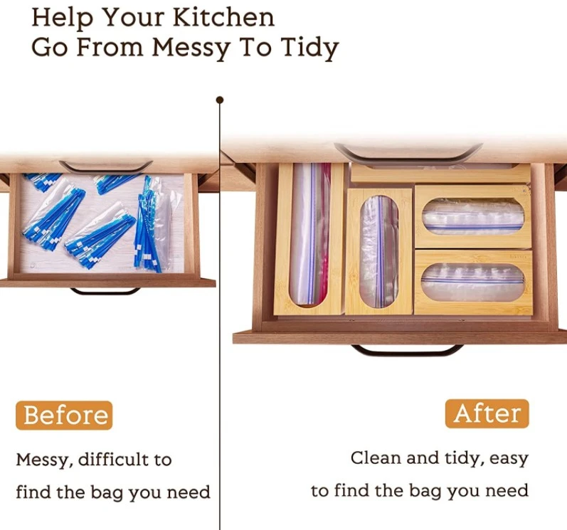 Сумка-Органайзер для хранения продуктов, бамбуковый кухонный шкаф, бамбуковый пакет на молнии, органайзер для кухонного ящика