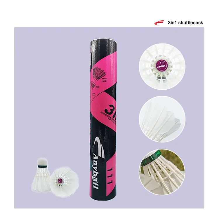 Shuttlecock Jenis Hibrid 3dalam1 OEM Tersedia AsliWhite White Goose Feather Badminton Shuttlecock Custom Shuttlecock Badminton