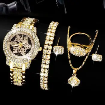 Cross-Border Explosions High-End Fashion Ladies Quartz Watch Gypsophila Steel Belt with Full Diamond Dial Wholesale