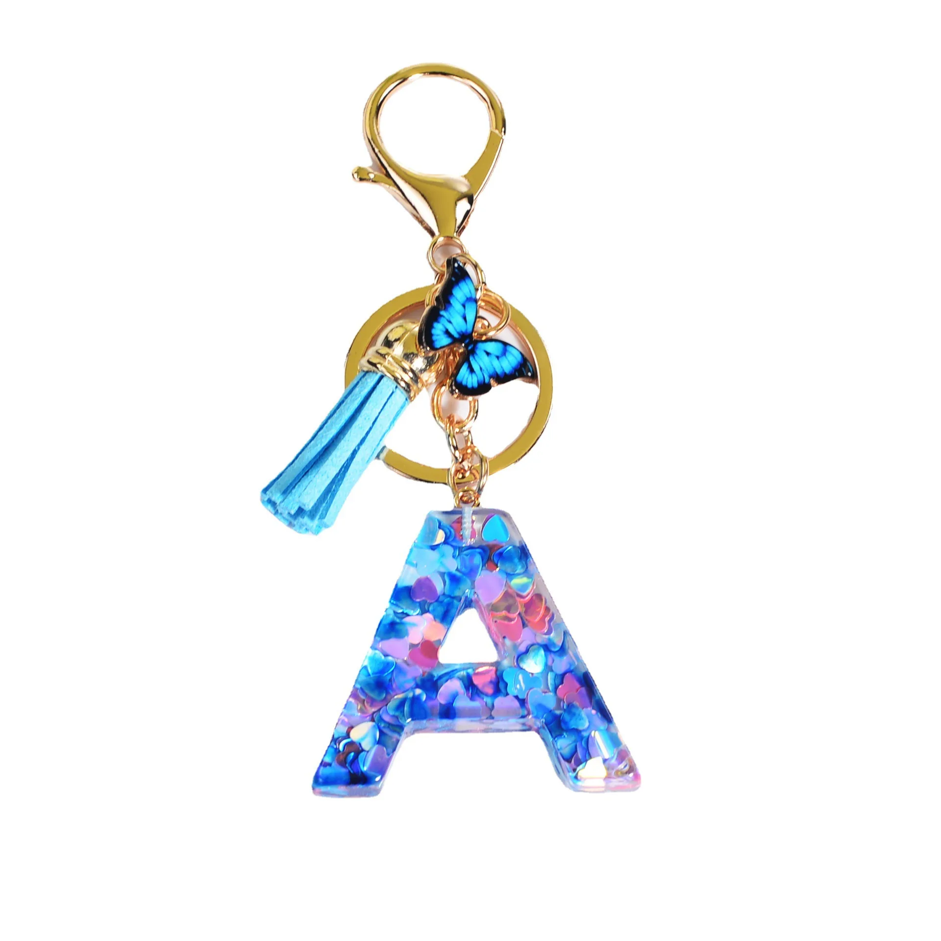 Glitter Letter Keychain A-Z - Personalized Initial Alphabet Accessories With Tassel & Glass Ball - View #12