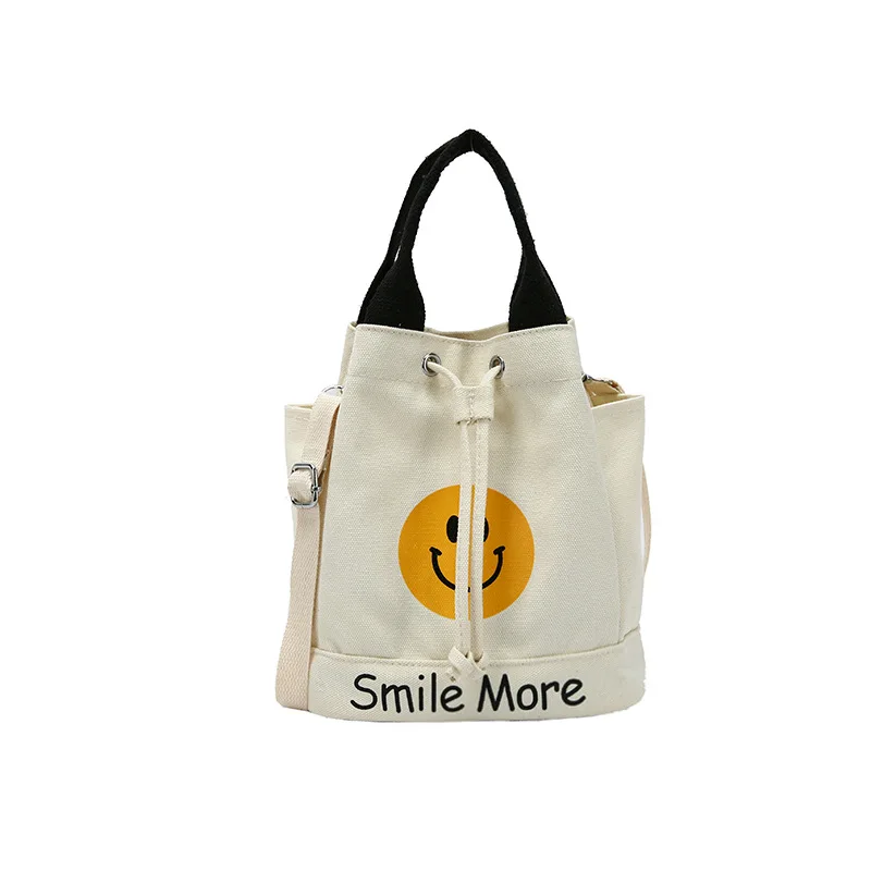 Hf Fashion Smiling Face Printing Bucket Bag New Cute Canvas Bag Single  Shoulder Slant Small Bag - Buy Canvas Bag,Shoulder Bag,Bags Product on
