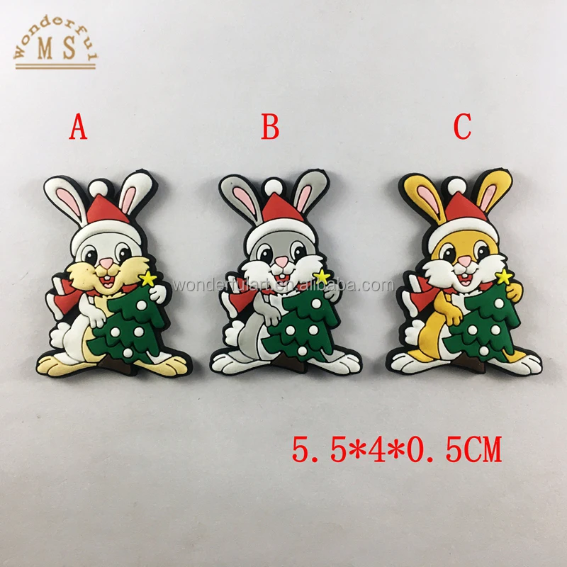 Christmas Cartoon Rabbit Soft PVC Fridge Magnet Sticker Animal 3D 2D Rubber Refrigerator Magnet for Holiday Ornament