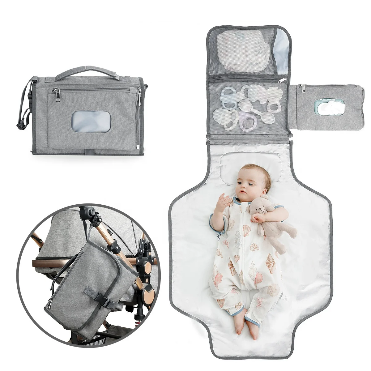 Newborn Baby Changing Pad With Smart Wipes Pocket Waterproof Travel