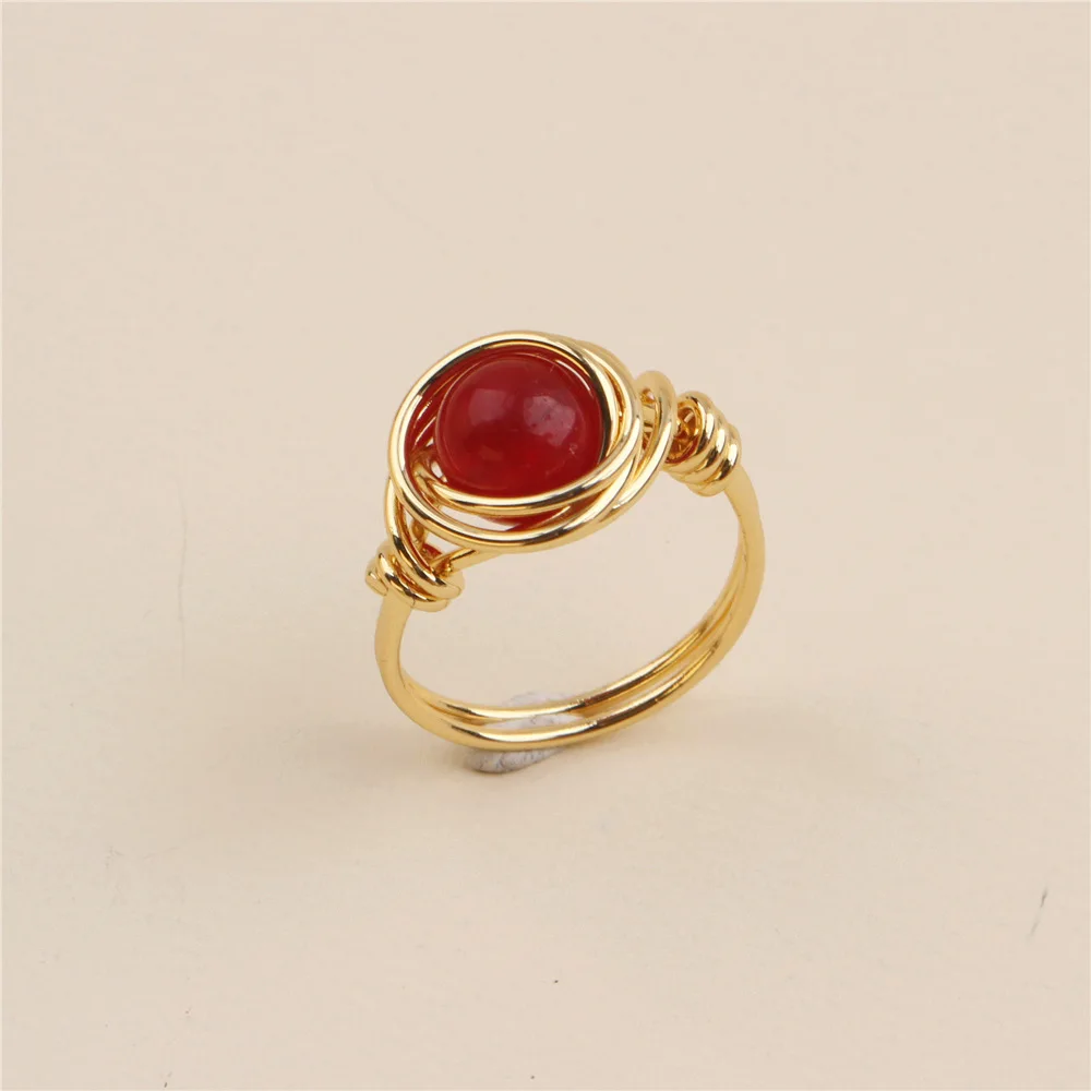 Personality Handmade Winding Ring Healing Pink Sapphire Colorful Onyx Ring Natural Stone Crystal Ring for Women