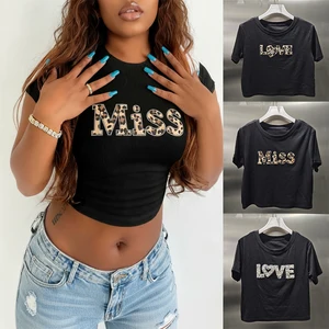 LYG New Design Custom Wholesale Graphic Slim Fit Crop Tops for Women Letter Rhinestone Sexy Crop Tops for Women Girls Crop Top