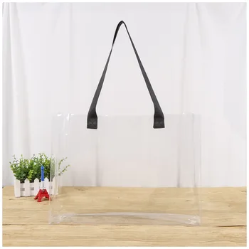 Factory Wholesale Custom Simple Transparent Clear PVC Tote Gift Bags Moisture-Proof Plastic Packaging Handle Gusset Bag Type