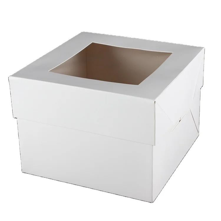 Оптовая продажа Высококачественная однотонная белая коробка для торта с прозрачным
