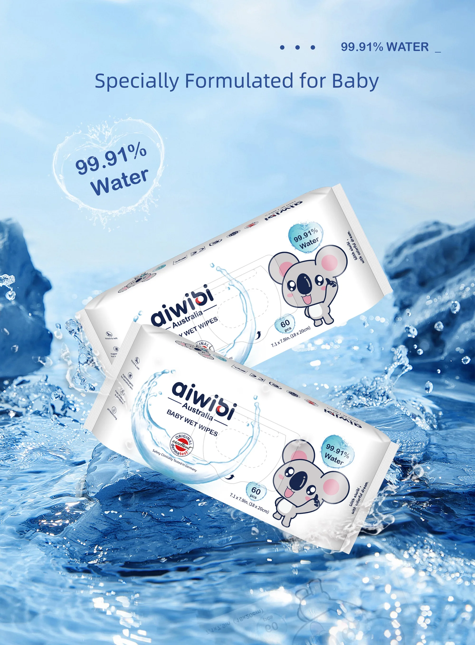 Aiwibi Baby Skin Care Wet Wipes With 99.9% Water For Baby Mouth And ...