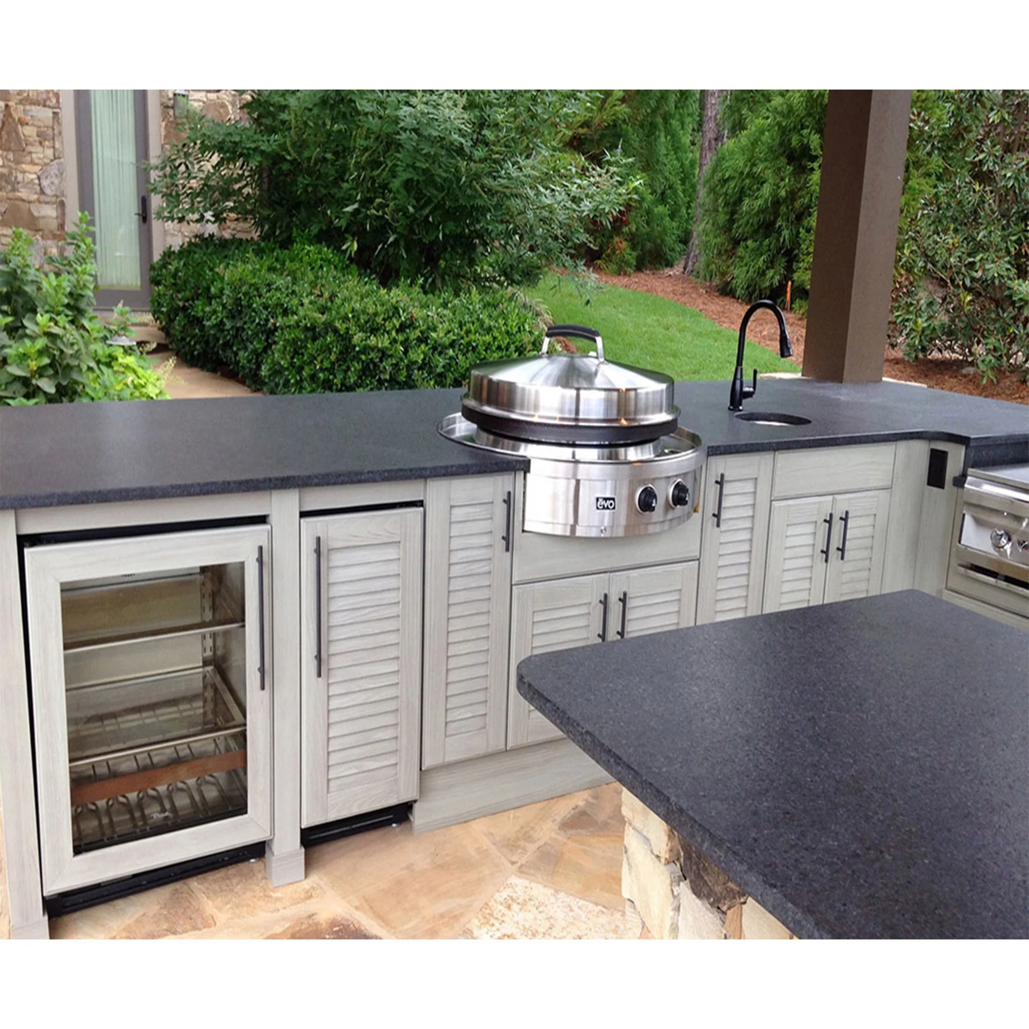 NICOCABINET High-End Custom Modular Outdoor Kitchen Cabinet MDF Stainless Steel BBQ Grill Featuring Marble Laminate Resin