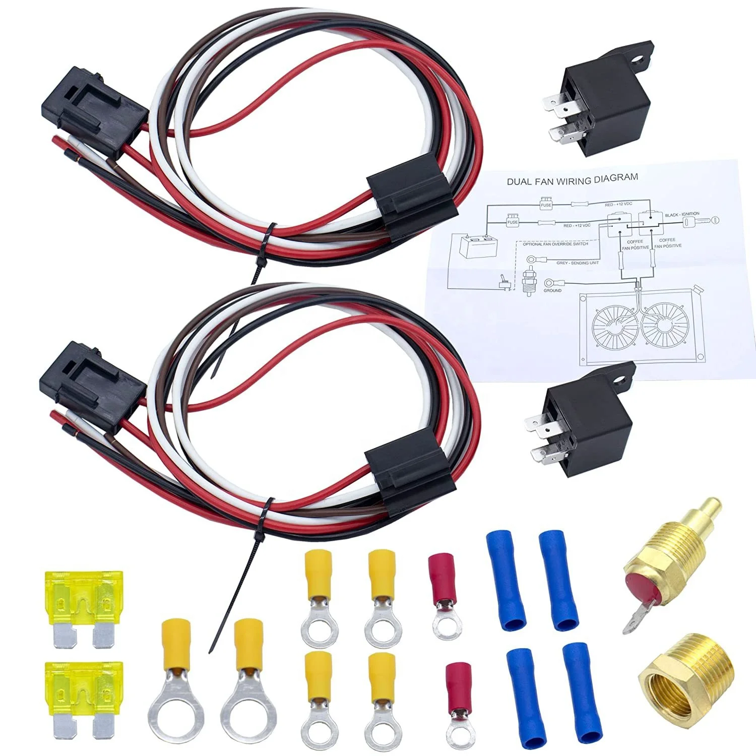Wholesale 40 Amp Dual Electric Fan Wiring Kit Automotive Wire Harness Fan  Tail Connectors 185 Degree On 175 Off Temperature Switch Replace From 
